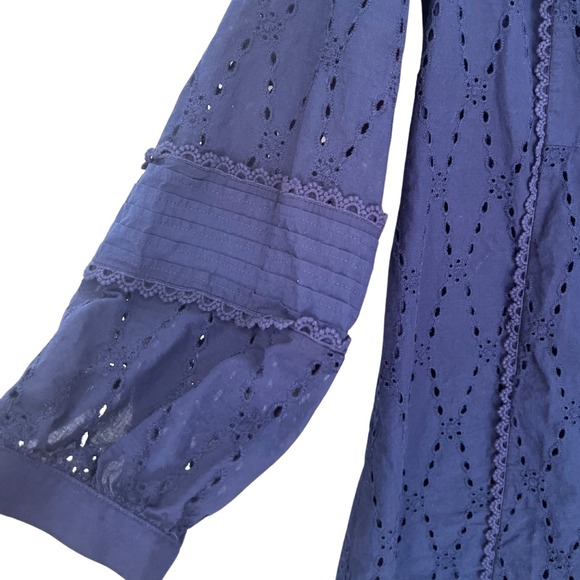 LOFT Eyelet Dress Medium Petite Navy Long Sleeve Feminine Twee Wedding Cruise - Picture 4 of 9